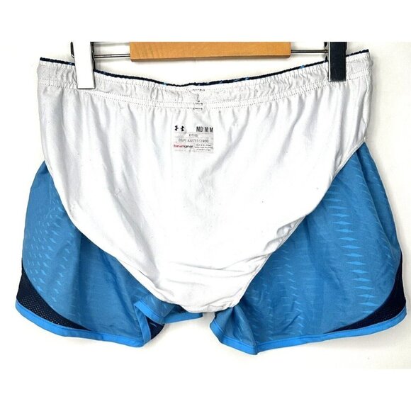 Under Armour Running Shorts Women M Heat Gear Blue Fitted Training Gym Lined - Picture 4 of 6